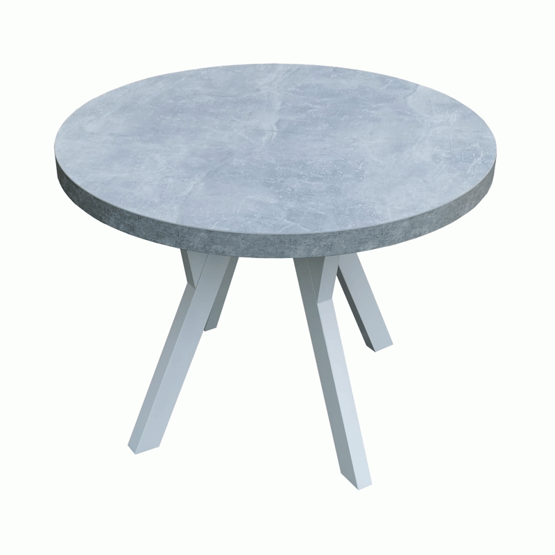 stół okrągły 90cm,rozkładanybeton,atelier jasny,białe nogi,nowoczesny,